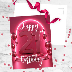 Neon Roze Lichtgevende Ballonnen Confetti 21e Verj Briefkaart