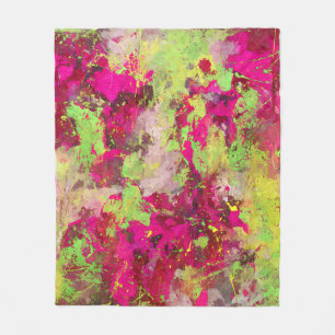 Neon Roze Lime Abstract Spat-art Dekbed Fleece Deken