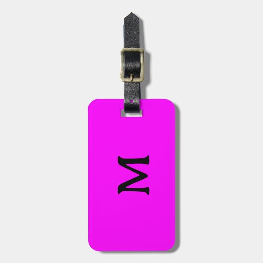 Neon Roze Magenta Monogram Zwart Aangepaste Naam C Bagagelabel (Voorkant verticaal)