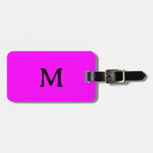 Neon Roze Magenta Monogram Zwart Op maat gemaakte Bagagelabel