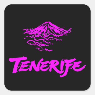 Neon Roze Mount Teide Tenerife Vuurberg Vierkante Sticker