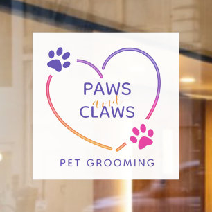 Neon Roze Paarse Pet Grooming Business Raamsticker