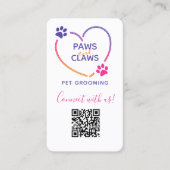 Neon Roze Paarse Pet Grooming QR-code Visitekaartje (Voorkant)