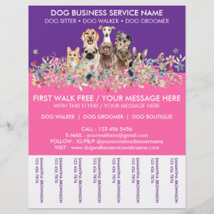 Neon Roze paarse rassen Dog Walker Service Flyer
