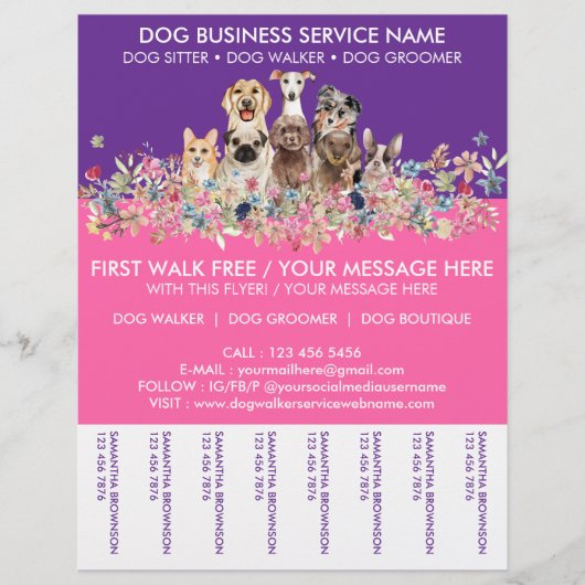 Neon Roze paarse rassen Dog Walker Service Flyer (Voorkant)