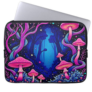 Neon Roze Paddenstoelen Bos Kunst Laptop Sleeve