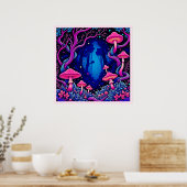 Neon Roze Paddenstoelen Bos Kunst Poster (Keuken)