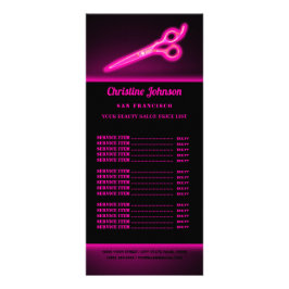 neon roze schaar - lijst met prijzen voor rackkaar reclamekaart