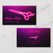 Neon roze schaar logo visitekaartje (Voorkant / Achterkant)