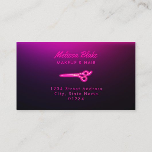 Neon roze schaar visitekaartje (Achterkant)