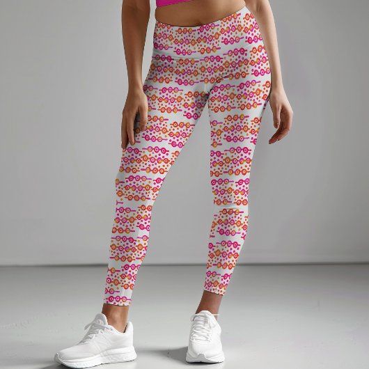 Neon Roze Sinaasappel Batik Circle Block Print Abs Leggings