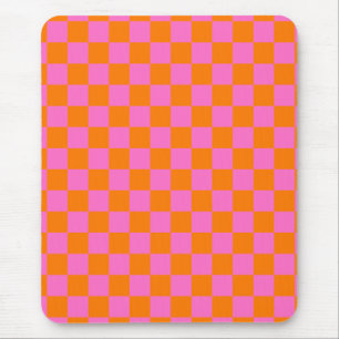 Neon Roze Sinaasappel Geruite Checkerboard  Muismat