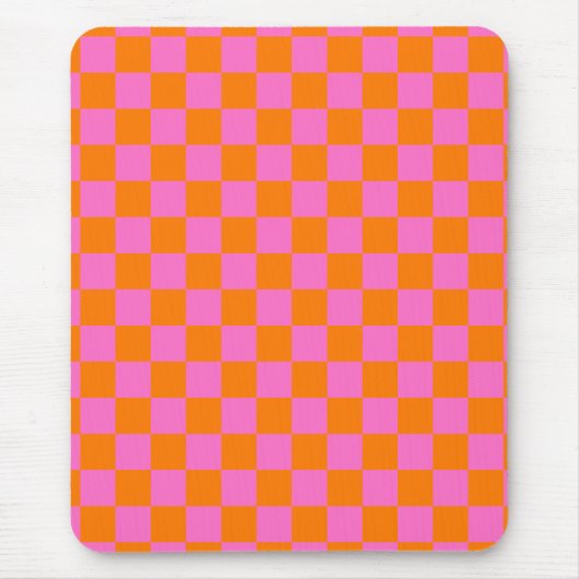 Neon Roze Sinaasappel Geruite Checkerboard Muismat (Voorkant)