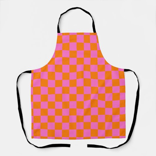Neon Roze Sinaasappel Geruite Checkerboard  Schort (Voorkant)
