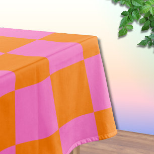 Neon Roze Sinaasappel Geruite Checkerboard Tafelkleed