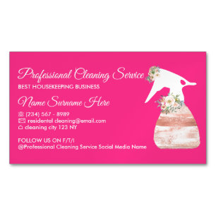 Neon Roze Spuitbloem Glamour Schoonmaakservice Magnetisch Visitekaartje