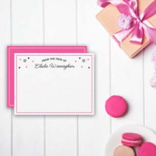 Neon roze sterren van het bureau van Naam in Manus Notitiekaartje