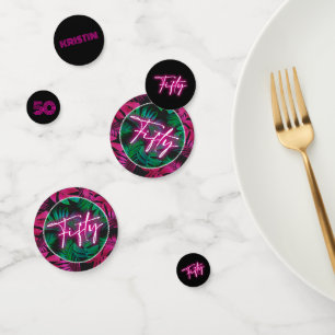 Neon Roze Tropisch 50e Verjaardag Confetti