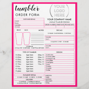 Neon Roze Tumbler Mok Kop Bestelformulier Flyer
