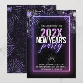 Neon roze vuurwerk Nieuwjaar Kaart (Voorkant / Achterkant)