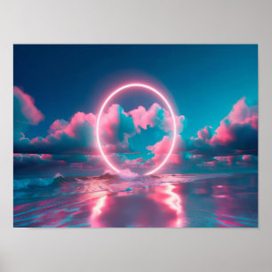 Neon Roze wolk strand muurkunst horizontaal _ Ecle Poster