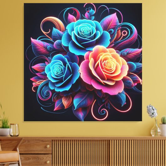 Neon Rozen Canvas Afdruk (Insitu (Woonkamer))