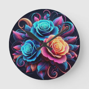 Neon Rozen Ronde Klok