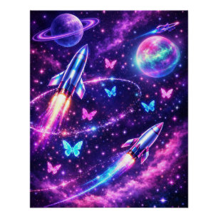 Neon Ruimte Vlinder Sterrenstelsel Kunst Perfect Poster