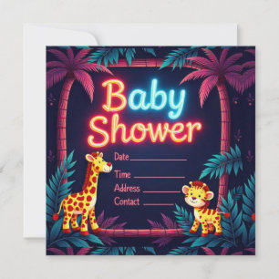 Neon Safari-thema Baby shower uitnodiging