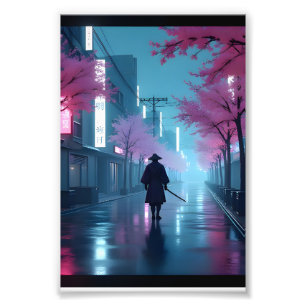 Neon Samurai Nachten – Cyberpunk Tokyo Anime Poste Foto Afdruk