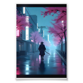Neon Samurai Nachten – Cyberpunk Tokyo Anime Poste Foto Afdruk