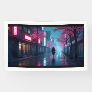 Neon Samurai Nachten – Retro Anime Tokio Kunst Spandoek