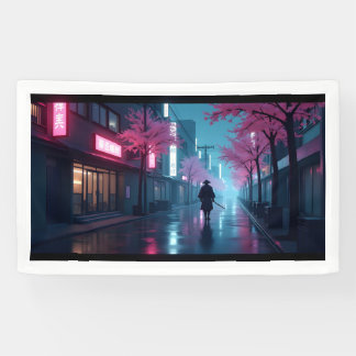 Neon Samurai Nachten – Retro Anime Tokio Kunst Spandoek
