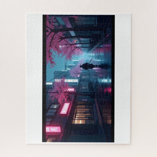 Neon Samurai Nights Puzzle – Retro Anime Tokyo Sce Legpuzzel (Verticaal)