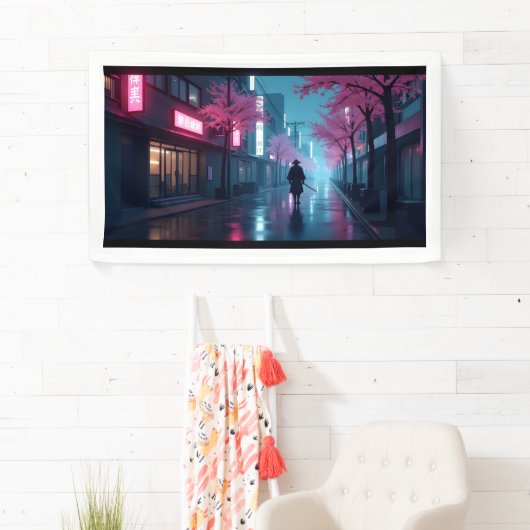 Neon Samurai Nights – Retro Anime Tokyo Art Spandoek (Insitu)