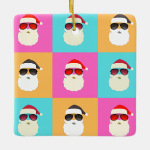 Neon Santa met zonnebrillen kleurrijk Cool Pattern Keramisch Ornament