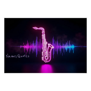 Neon Saxofoon Gloed – Futuristische Muziekmuurkuns Perfect Poster