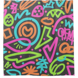Neon Scribble Splash Douchegordijn – Funky Retro