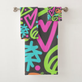 Neon Scribble Splash Handdoek – Vibrant Retro Pop