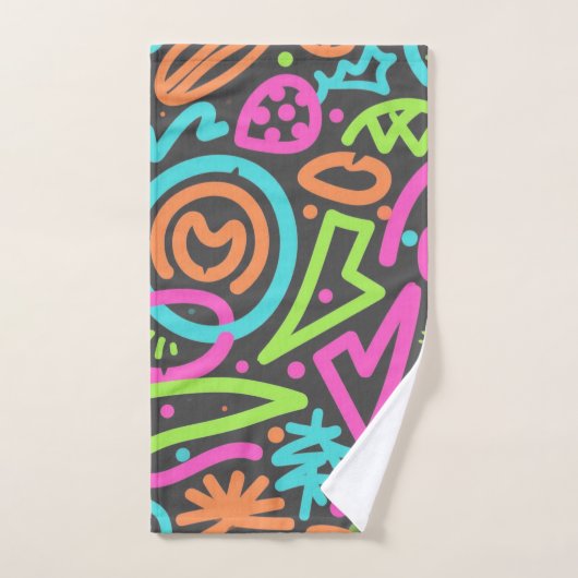 Neon Scribble Splash Handdoek – Vibrant Retro Pop  (Handdoek)