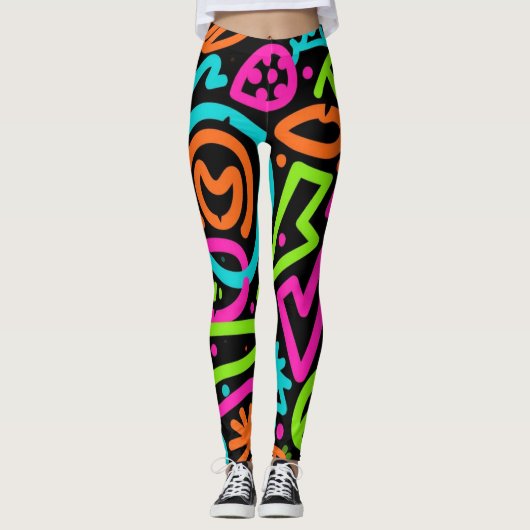 Neon Scribble Splash Leggings - Retro Pop Vibes (Voorkant)