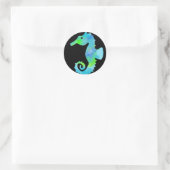 Neon Seahorse Ronde Sticker (Tas)