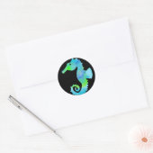 Neon Seahorse Ronde Sticker (Envelop)