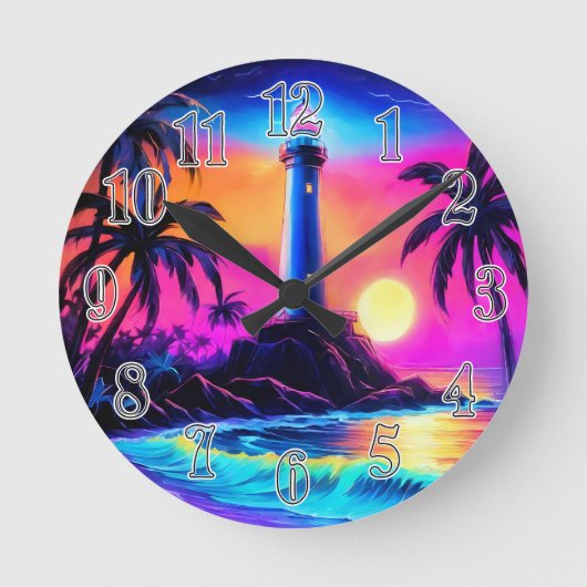 Neon Seaside Beacon 3 Ronde Klok (Voorkant)