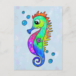 Neon Seepferdchen Briefkaart