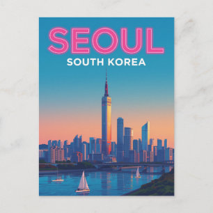 Neon Seoul Skyline Travel Briefkaart