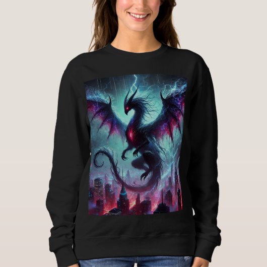 Neon Shadow Dragon-Bat T-shirt ontwerp. (Voorkant)
