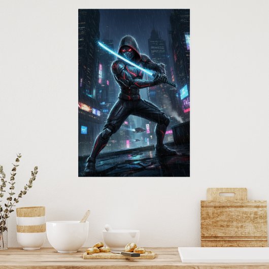 Neon Shadow Samurai Art Poster (Cuisine)