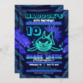 Neon Shark Party Invitation Sharktastic (Devant / Derrière)