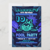 Neon Shark Pool Party Uitnodiging (Voorkant)